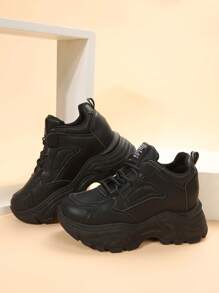 秋冬女士坡跟厚底运动鞋 - 黑色 - 查看 5