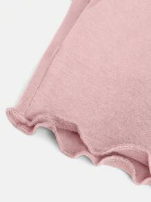 SHEIN Girlism Chica adolescente Camiseta de hombros descubiertos ribete en forma de lechuga fruncido - Rosa Pálido - Ver 3