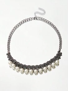 SHEIN BAE 1件个性化仿珍珠流苏项链 - 槍黑色 - 查看 1