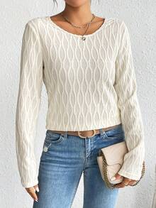 SHEIN Frenchy Contrast Lace V Neck Drop Shoulder Blouse - Apricot - View 4