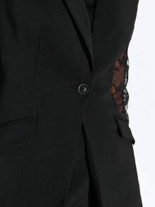 BizChic 蕾絲花邊單釦西裝外套 - 黑色 - 查看 5