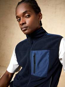 In My Nature Men Zip Up Vest Coat - Navy Blue - View 7