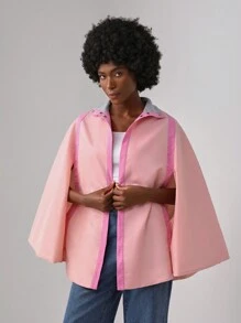 Clothing That Speaks 撞色滾邊斗篷袖斗篷外套 - 粉色 - 查看 4