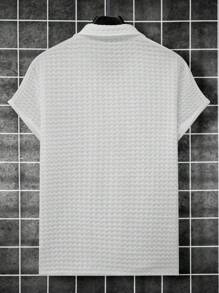 Manfinity Homme 男士纯色纽扣短袖休闲纯色衬衫 送给男朋友的礼物 - 白色 - 查看 2