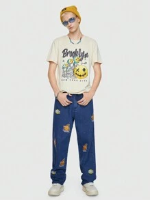 ROMWE MEN Street Life Các bạn Bóng rổ Đã vá Quần legging thẳng - Rửa tối - Xem 2