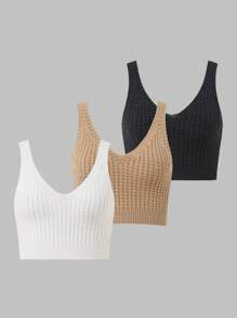 SHEIN Unity Solid Crop Knit Top - Multicolor - View 1