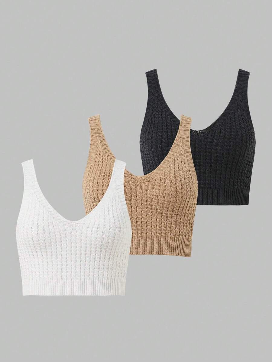 SHEIN Unity Solid Crop Knit Top - Multicolor - View 1