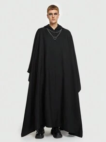 ROMWE MEN ROMWE Avant 男士素色連帽斗篷夾克 - 黑色 - 查看 1