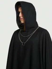 ROMWE MEN ROMWE Avant 男士素色連帽斗篷夾克 - 黑色 - 查看 6