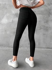 EURMUSE Solid Skinny Cropped Jeans - Black - View 2