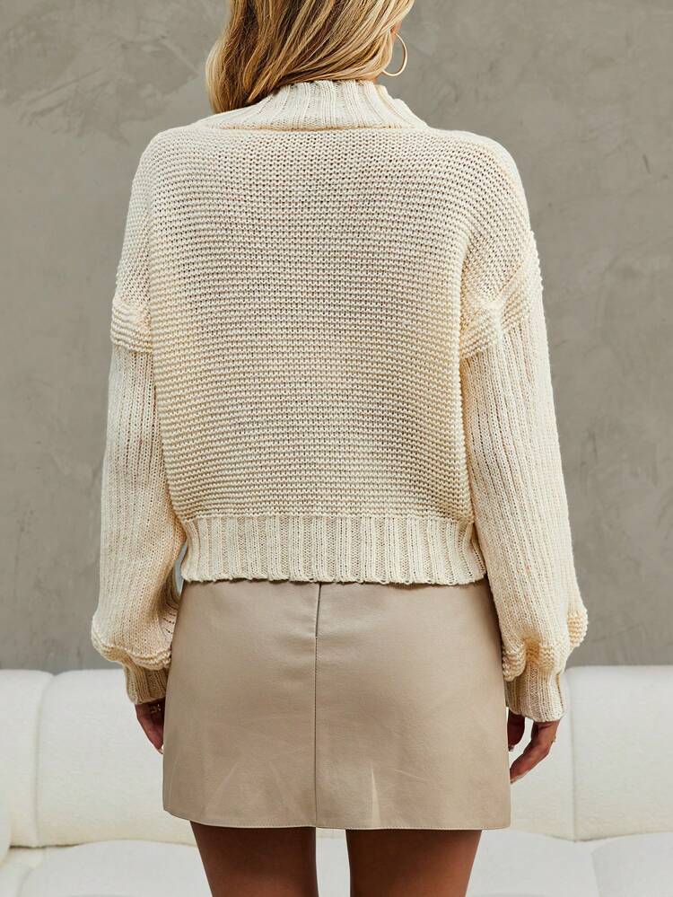 Mock Neck Drop Shoulder Knit Pullover Fall Winter Sweater