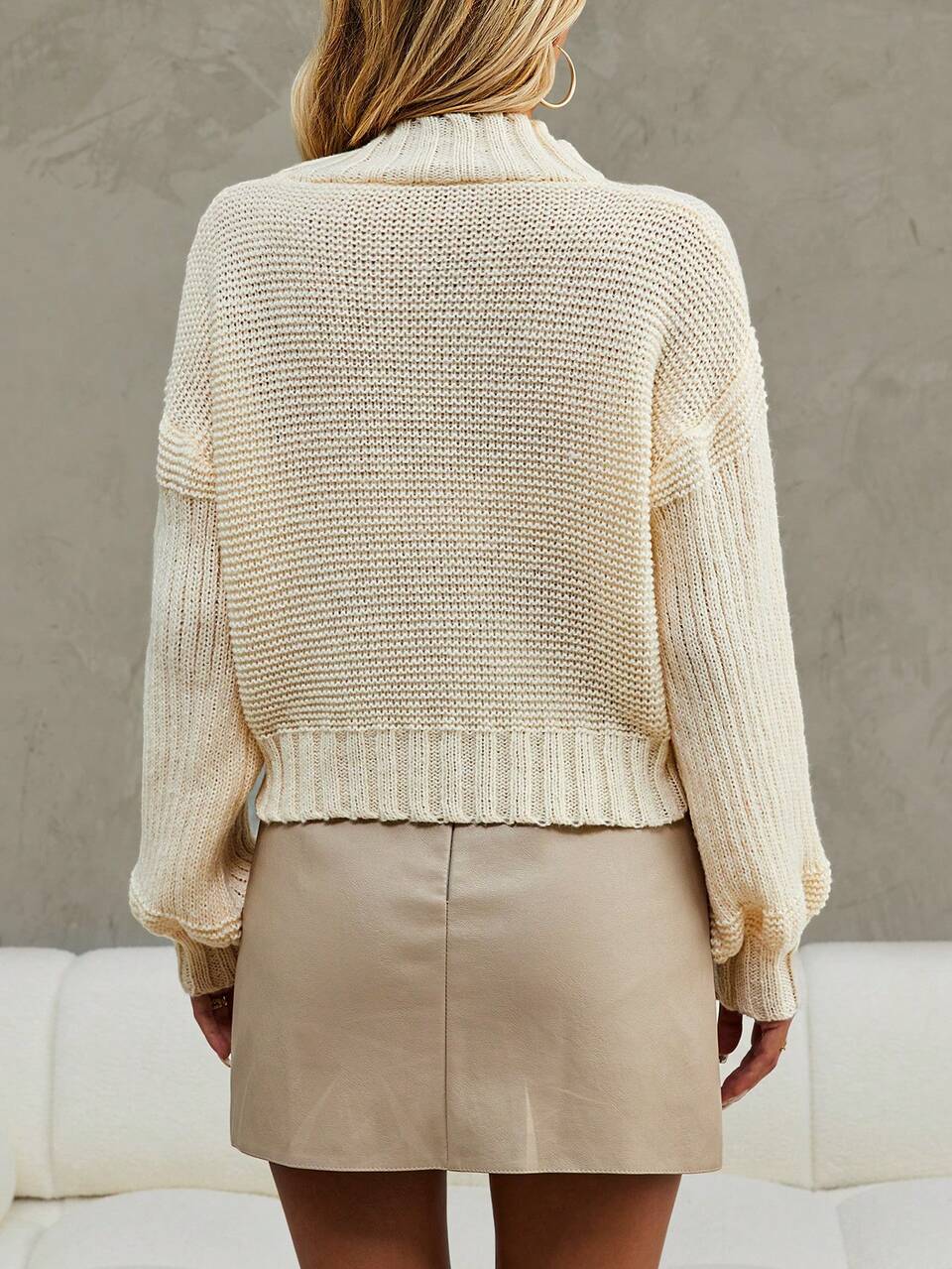 Mock Neck Drop Shoulder Knit Pullover Fall Winter Sweater
