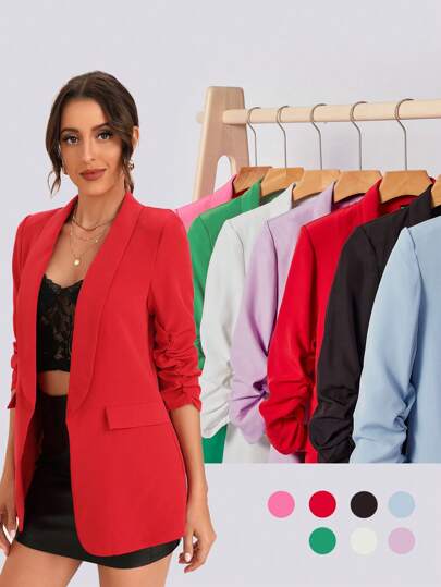 BizChic Women's Thin Open Front Mid-Length Blazer Jacket, Basic Top, Urban Commute Minimalist Fashion Business Casual Outerwear, Office Wear In Fall/Winter