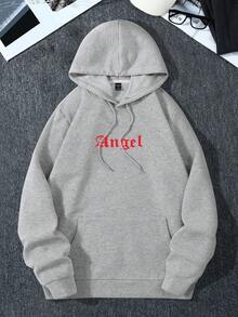 Manfinity EMRG Nam 1 Miếng Đồ họa Chữ cái Túi kangaroo Dây rút Lót nhiệt Hoodie - Màu Xám nhạt - Xem 2