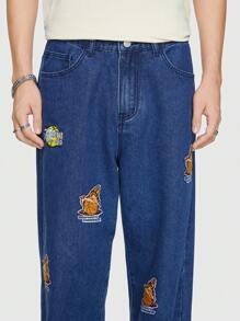 ROMWE MEN Street Life Các bạn Bóng rổ Đã vá Quần legging thẳng - Rửa tối - Xem 5