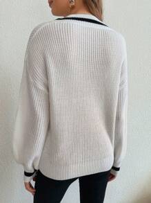 SHEIN Frenchy 休閒條紋女士毛衣 - 白色 - 查看 2