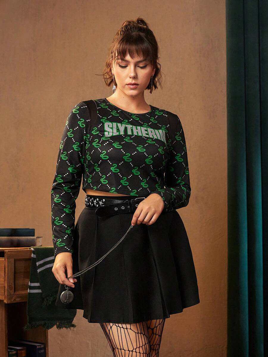 HARRY POTTER X SHEIN 加大號字母圖形蛇紋短袖 - 彩色 - 查看 1