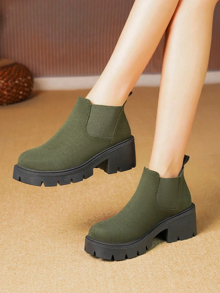 Women's Green Ankle Boots And Short Boots - Army Green - View 1