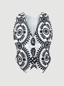 SHEIN MOD Top tank con estampado floral con botón delantero - Negro - Ver 1