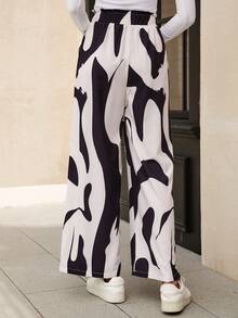 SHEIN LUNE Pantalones de pierna ancha con estampado de dibujo - Multicolor - Ver 2