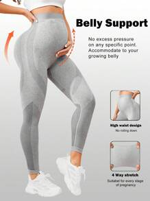 SHEIN Maternity Wide Waistband Leggings - Grey - View 1