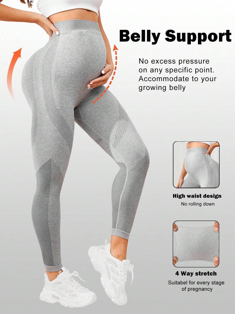 SHEIN Maternity Wide Waistband Leggings - Grey - View 1