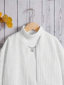 SHEIN Tween Girl 1pc Zip Up Bomber Jacket - White - View 4