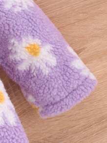 SHEIN Tween Girl Floral Pattern Hooded Teddy Coat Without Sweater - Purple - View 6