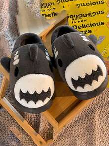 可愛鯊魚情侶拖鞋,搞笑&時尚&濃烈香調室內室外拖鞋適合男士,卡通設計,厚鞋底,防滑 - 深灰色 - 查看 4