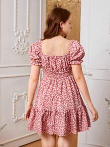 SHEIN Teen Girl Ditsy Floral Print Ruffle Hem Dress - Dusty Pink - View 2