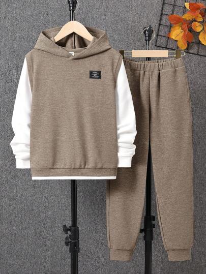SHEIN Tween Boy Letter Patched 2 In 1 Hoodie & Sweatpants