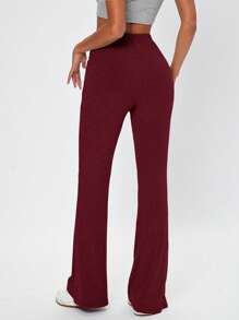 SHEIN Tall 優雅羅紋針織純色女士長褲 - 紫紅色 - 查看 2