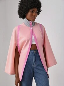 Clothing That Speaks 撞色滾邊斗篷袖斗篷外套 - 粉色 - 查看 5