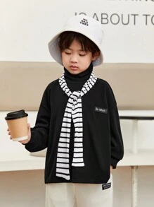 SHEIN Boys Letter Graphic Drop Shoulder Tee With Scarf - Black - View 3