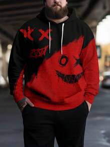 Manfinity LEGND Hombres talla grande Capucha con estampado de dibujos animados con bolsillo de canguro con cordón - Multicolor - Ver 4