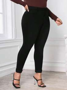 SHEIN Frenchy 加大码紧身牛仔裤 - 黑色 - 查看 5