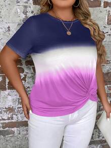 SHEIN LUNE Plus Ombre Twist Hem Tee - Multicolor - View 5