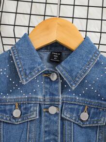 SHEIN Young Girl 1pc Flap Detail Denim Jacket - Medium Wash - View 4