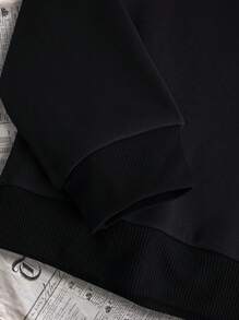 男士字母人物圖案加絨內裏運動衫 - 黑色 - 查看 3