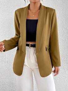 Chiquease 素色青果領開門襟西裝外套 - 棕色 - 查看 4
