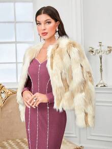 Modelyn Open Front Fuzzy Coat - Multicolor - View 6