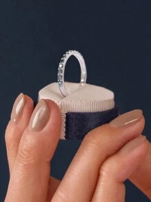 1入組閃耀莫桑石水鑽訂婚戒指婚戒適合女士S925純銀彩色定情戒指永恆戒指週年紀念日戒指情人節奢華首飾類禮物 - 銀色 - 查看 3