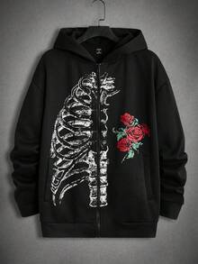 Manfinity EMRG Men Skeleton Print Zip Up Hoodie & Sweatpants - Black - View 8