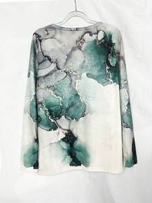 Women Fashion Casual Random Marble Print T-Shirt - Mint Green - View 2
