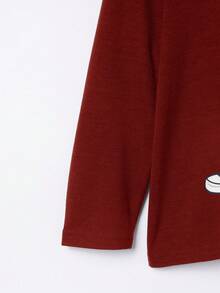 SHEIN 年輕男孩卡通圖案T恤 - 酒紅色 - 查看 5