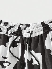 ROMWE MEN Street Life 男士人像圖案腰部抽繩衛褲 - 彩色 - 查看 4