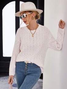 Aveloria 纯色落肩针织套头衫，适合秋冬季穿着 - 彩色 - 查看 3