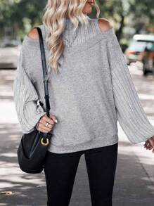 SHEIN LUNE Cold Shoulder Lantern Sleeve Sweatshirt - Grey - View 1