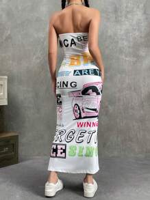 SHEIN Coolane Letter Graphic Tube Bodycon Dress - White - View 2