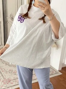 Dazy Plus Letter Print T-Shirt - Light Grey - View 5